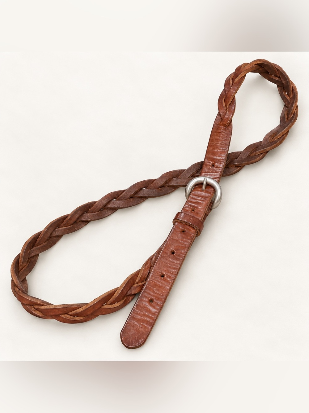 American Eagle Outfitters Brown Braided Genuine Leather Belt S/M Vintage Y2K